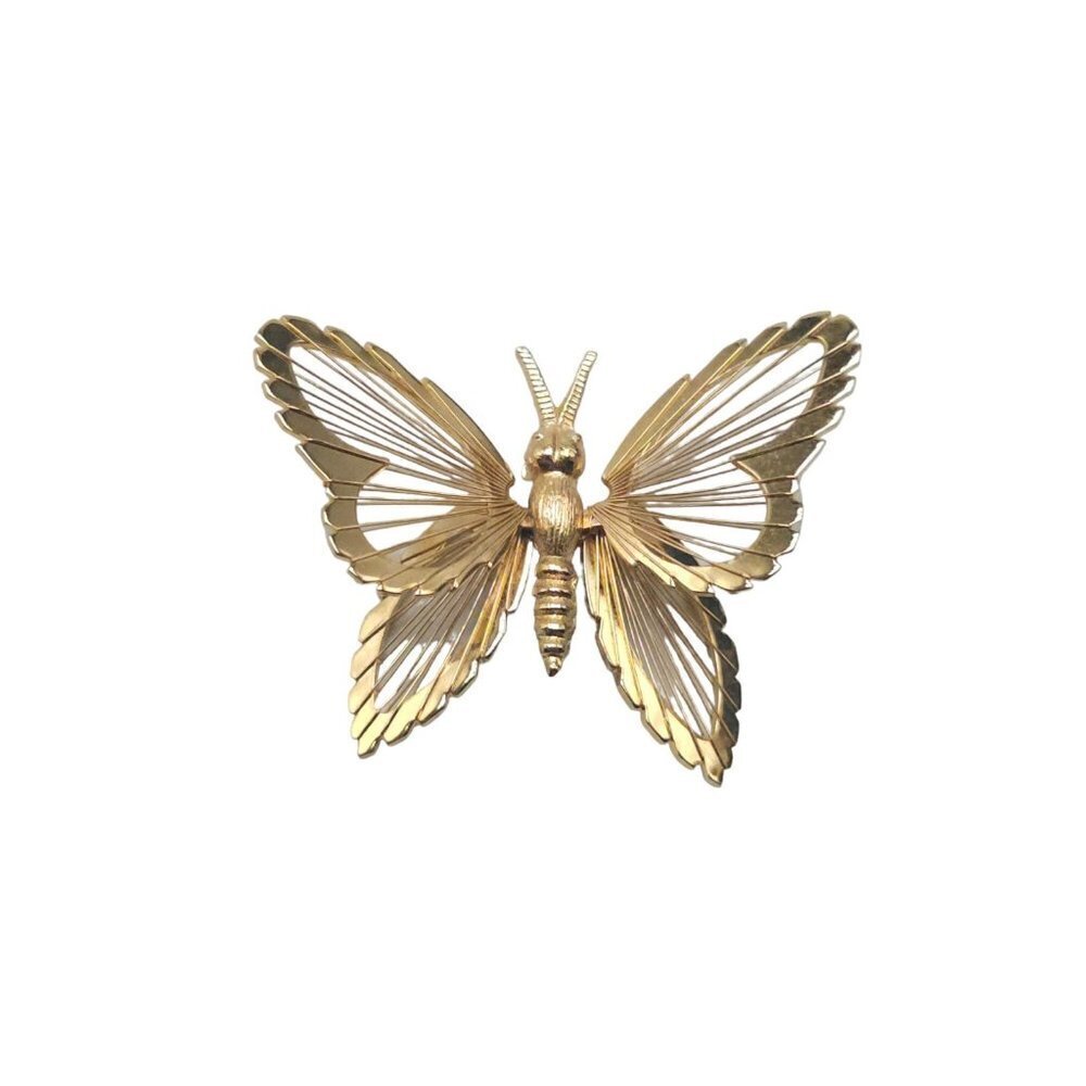 Monet Wire Design Open Work Butterfly Brooch Pin Gold Tone Vintage